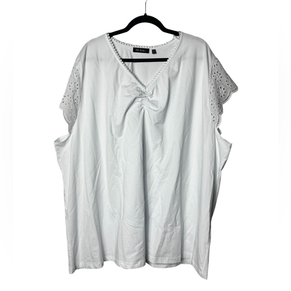 Ulla Popken size 28 / 30 Art-to-Wear White blouse top Lace Shoulders